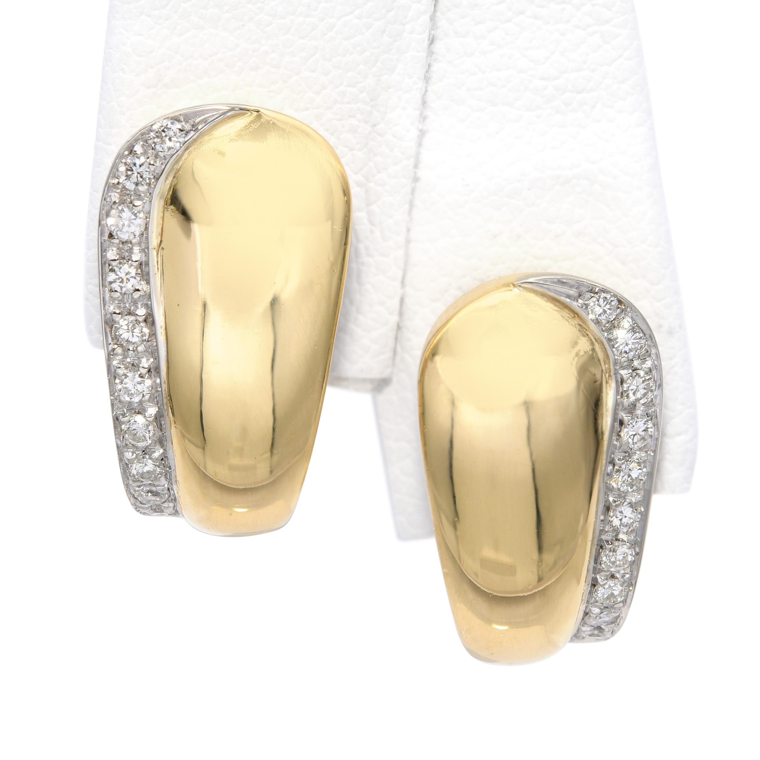 Vintage 18k Yellow Gold Diamond Huggie Earrings
