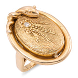 Antique 13k Yellow Gold Diamond Snake and Shooting Star Ring