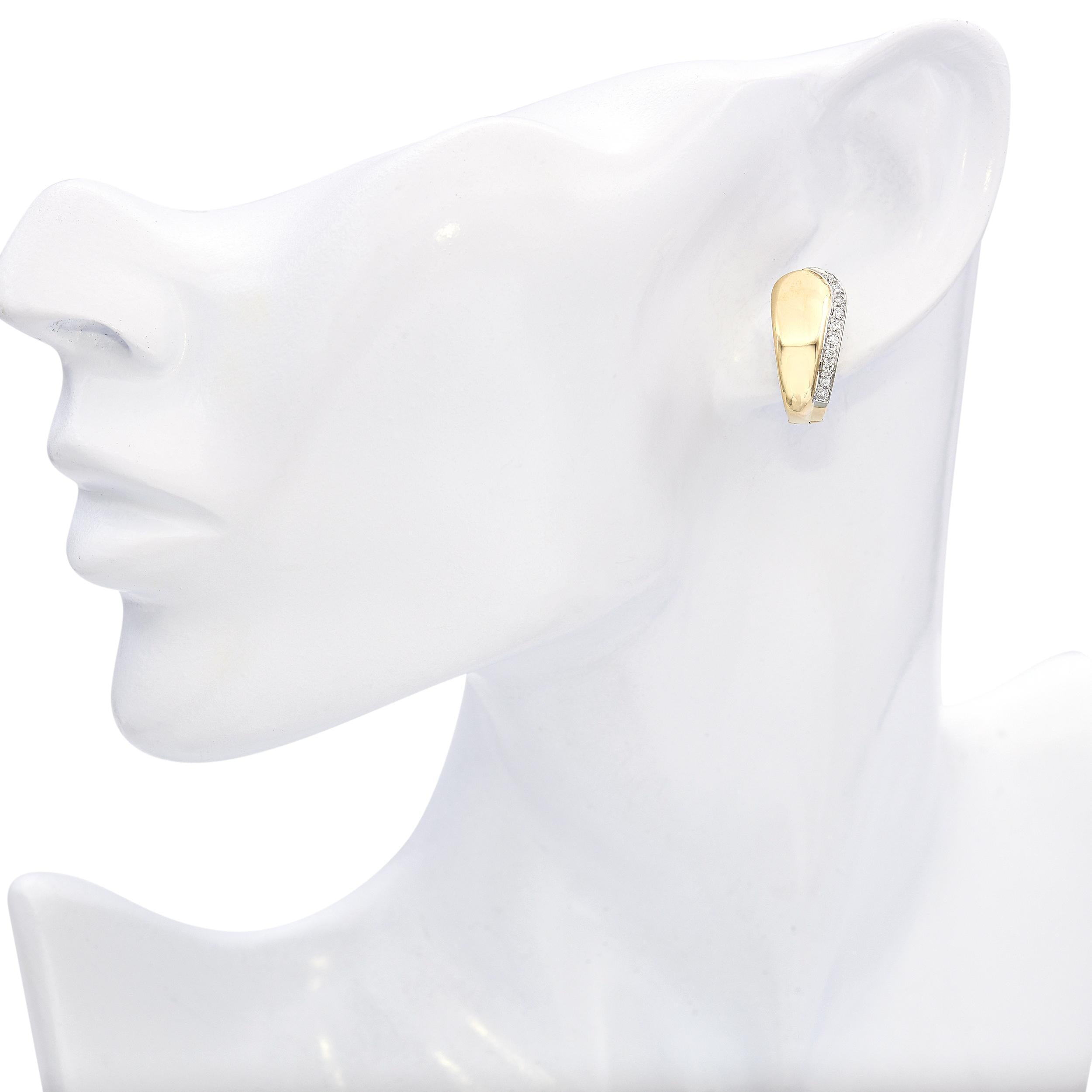 Vintage 18k Yellow Gold Diamond Huggie Earrings