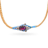 Antique 19k Yellow Gold Rhodolite, Diamond & Enamel Serpentine Necklace