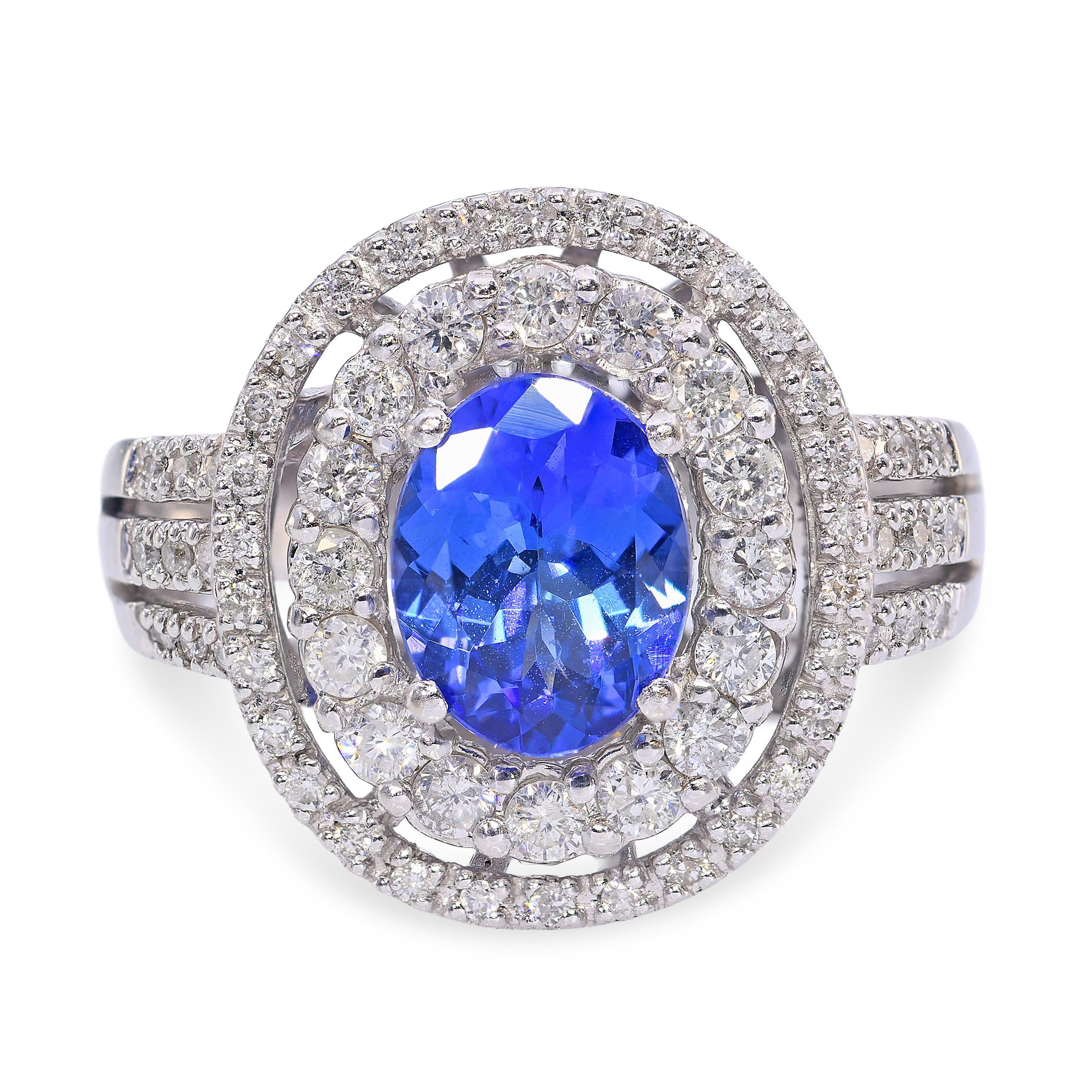 14k White Gold 1.55ct Tanzanite & Diamond Ring