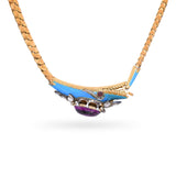Antique 19k Yellow Gold Rhodolite, Diamond & Enamel Serpentine Necklace