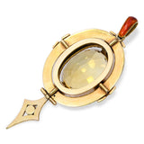 Antique Victorian 19k Yellow Gold Citrine Pearl Enamel Pendant