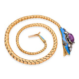 Antique 19k Yellow Gold Rhodolite, Diamond & Enamel Serpentine Necklace