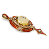Antique Victorian 19k Yellow Gold Citrine Pearl Enamel Pendant