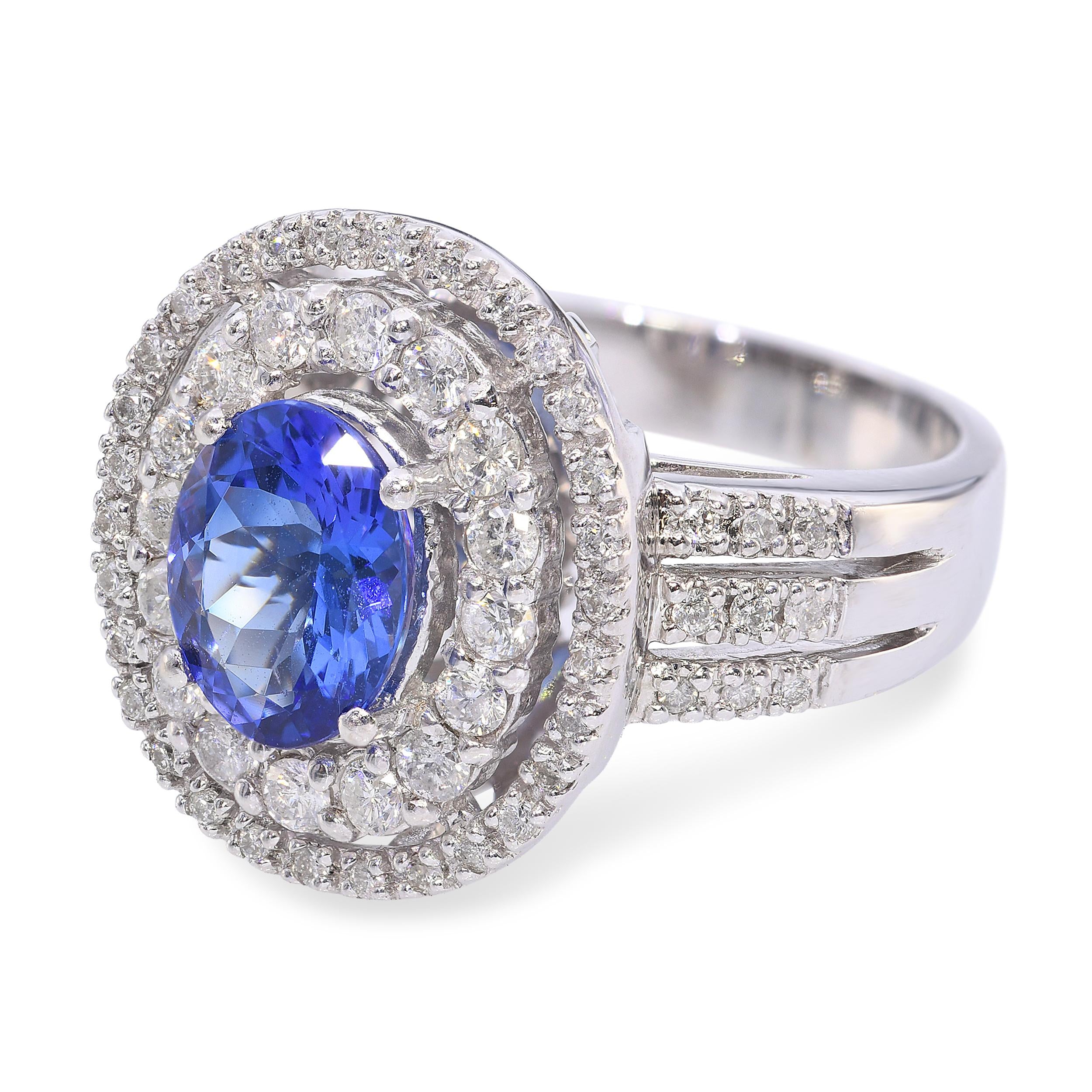14k White Gold 1.55ct Tanzanite & Diamond Ring