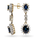 Vintage 14k Two Tone Gold 4.02tcw Sapphire and Diamond Dangle Earrings