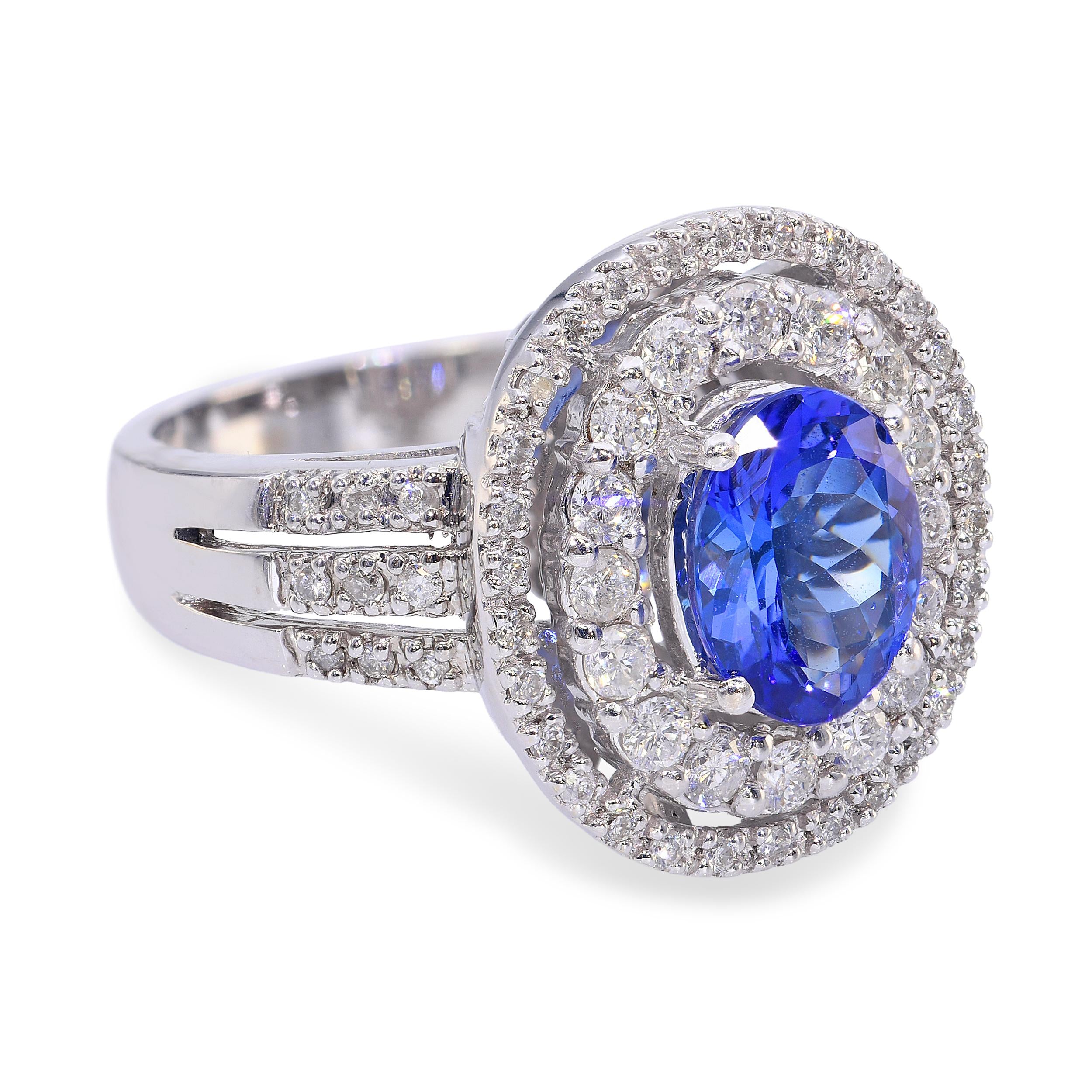 14k White Gold 1.55ct Tanzanite & Diamond Ring