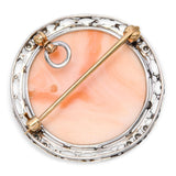Edwardian Silver and 13k Gold Coral and Diamond Cameo of Psyche Pendant Brooch