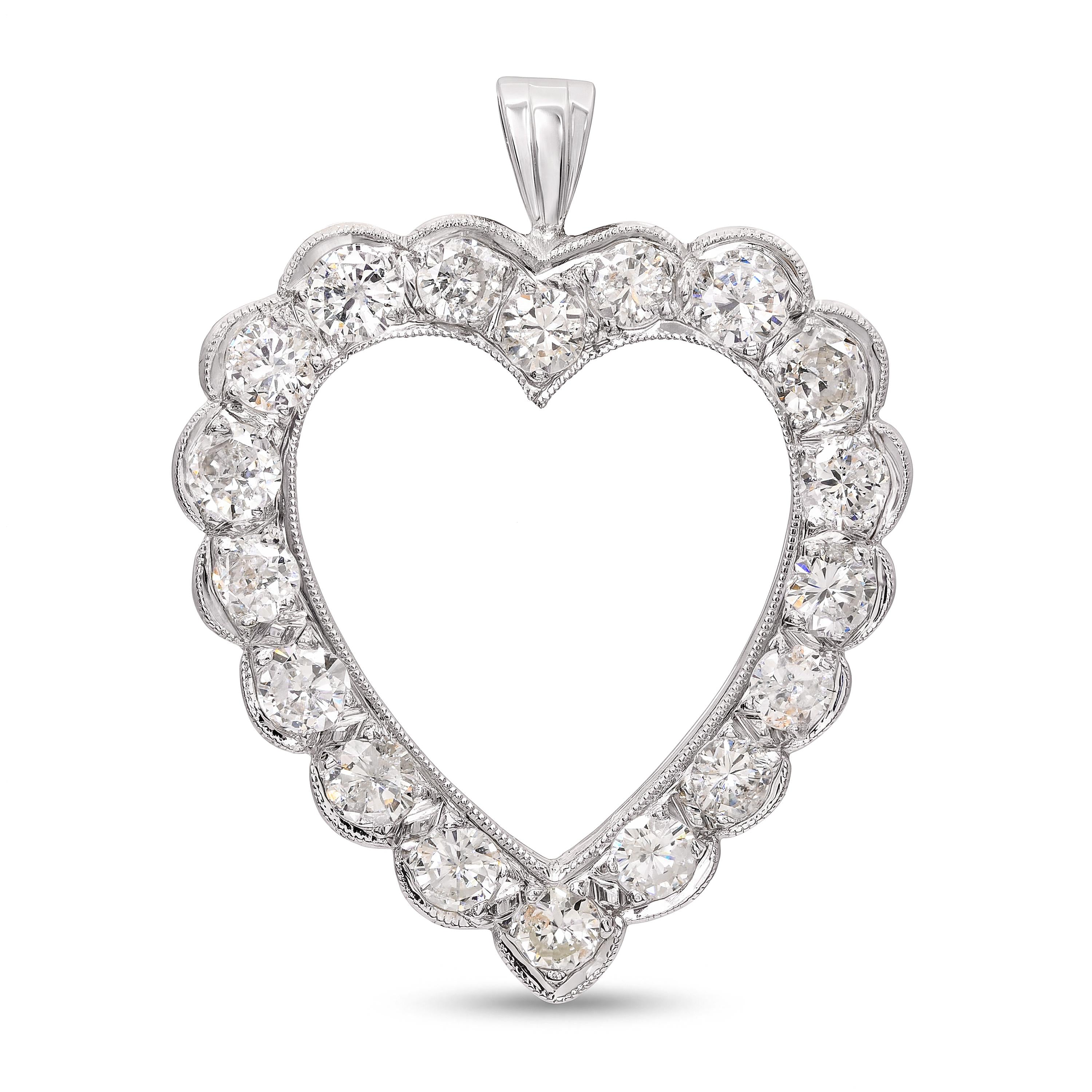 Vintage 13k White Gold Diamond Heart Shape Pendant