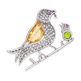 Vintage Precious Metal Alloy Mother & Baby Bird Diamond & Multi Gem Brooch