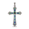Antique Platinum-Topped 18k Gold Diamond, Sapphire, Emerald Cross Pendant