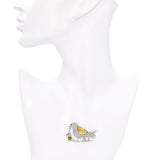 Vintage Precious Metal Alloy Mother & Baby Bird Diamond & Multi Gem Brooch