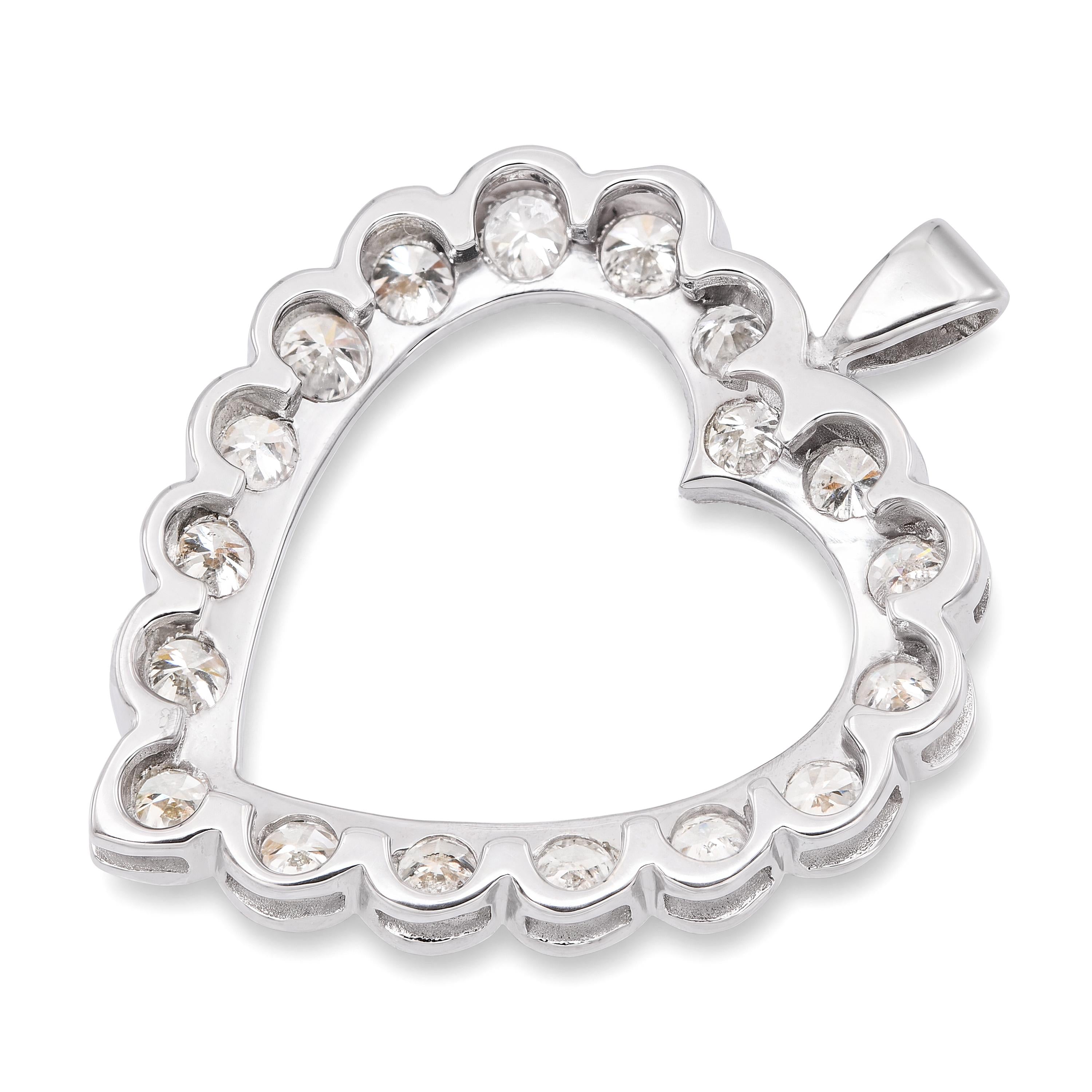 Vintage 13k White Gold Diamond Heart Shape Pendant