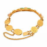 Vintage 24k Yellow Gold Jadeite Jade Pearl Opal and Synthetic Ruby Bracelet