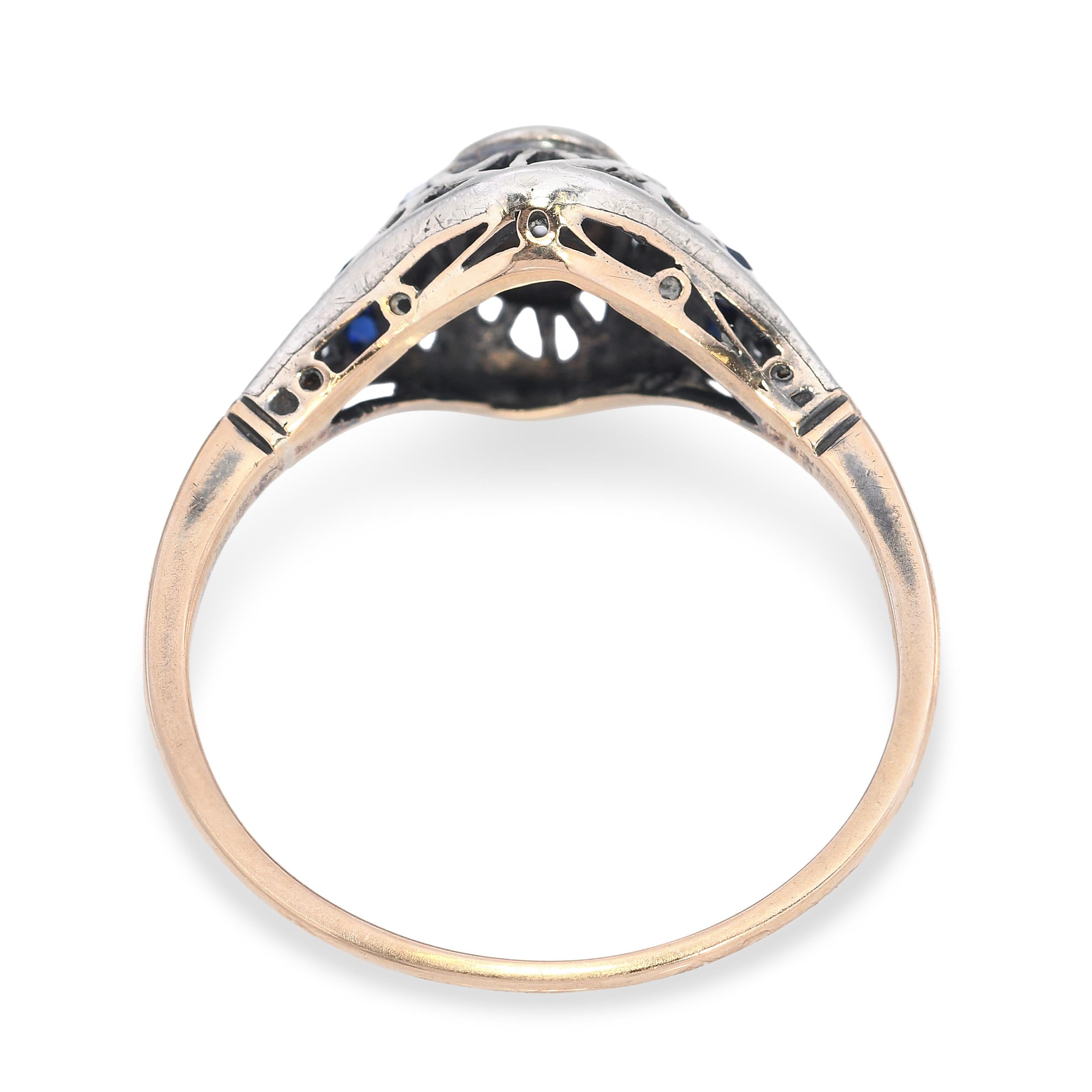Antique Yellow Gold & Silver Topped .40ct Diamond & Sapphire Ring