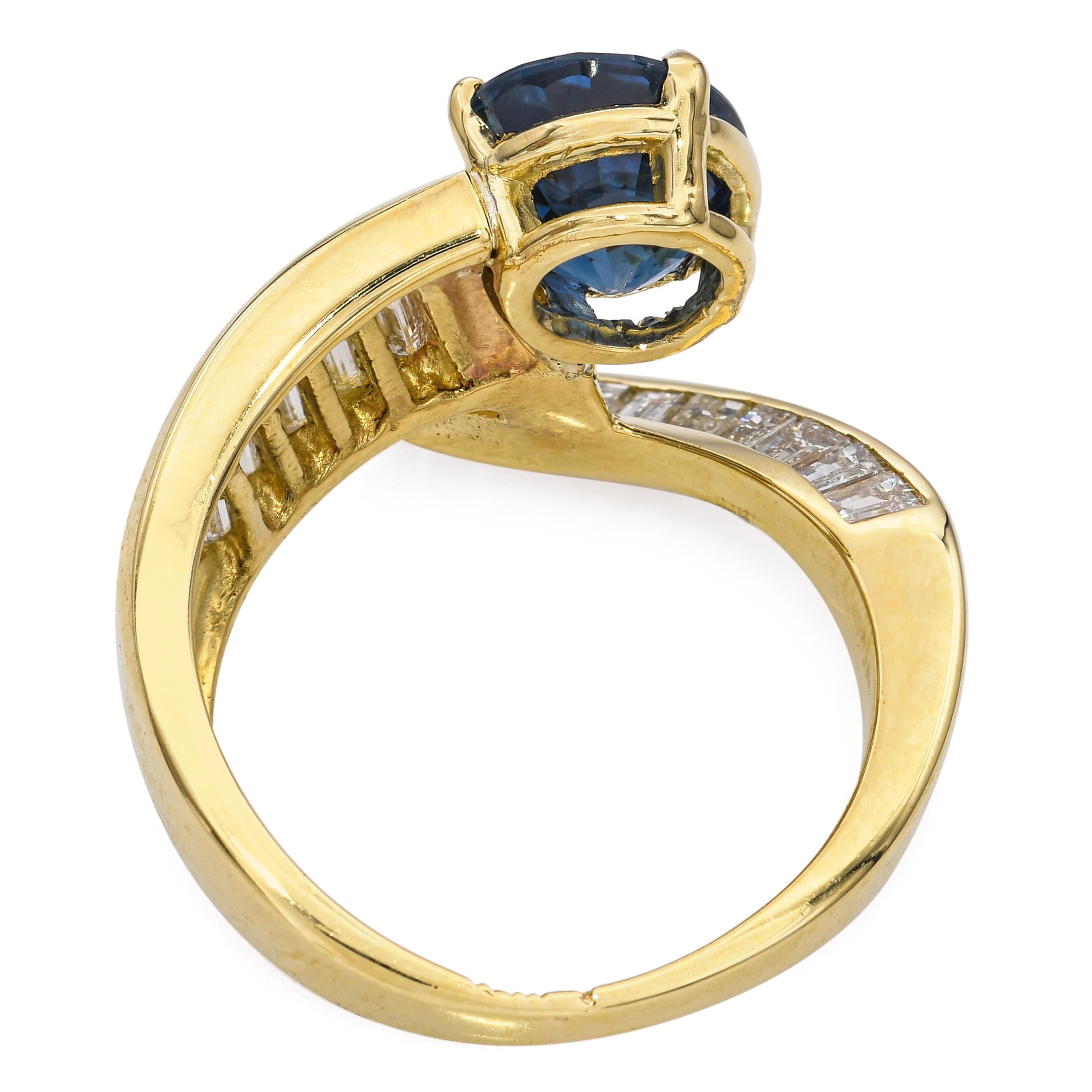 18k Yellow Gold 2.70ct Ceylon Sapphire and Diamond Bypass Ring