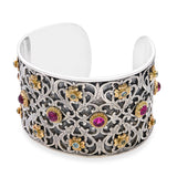 Konstantino Sterling Silver 18K Gold Blue Topaz & Pink Tourmaline Cuff Bracelet