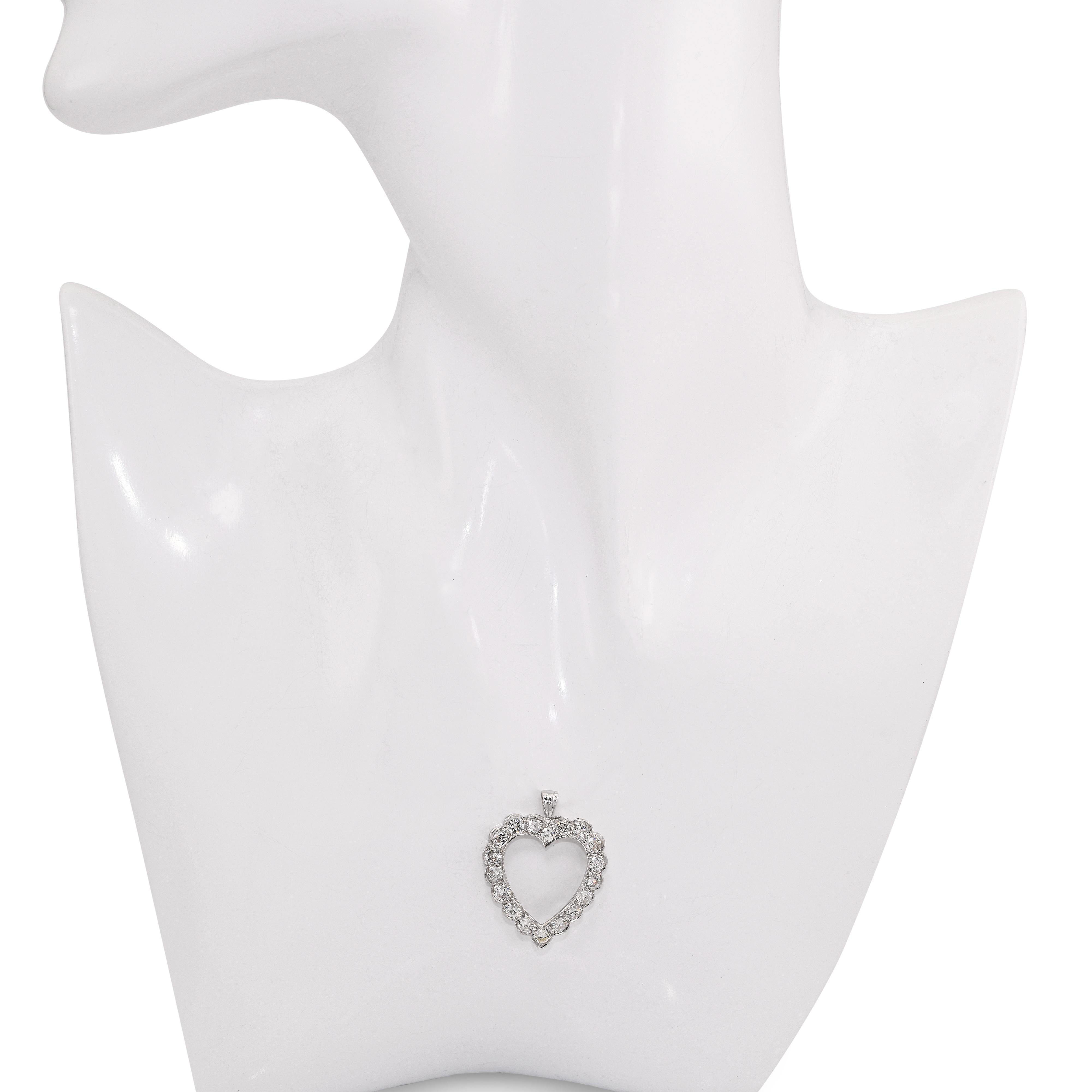 Vintage 13k White Gold Diamond Heart Shape Pendant
