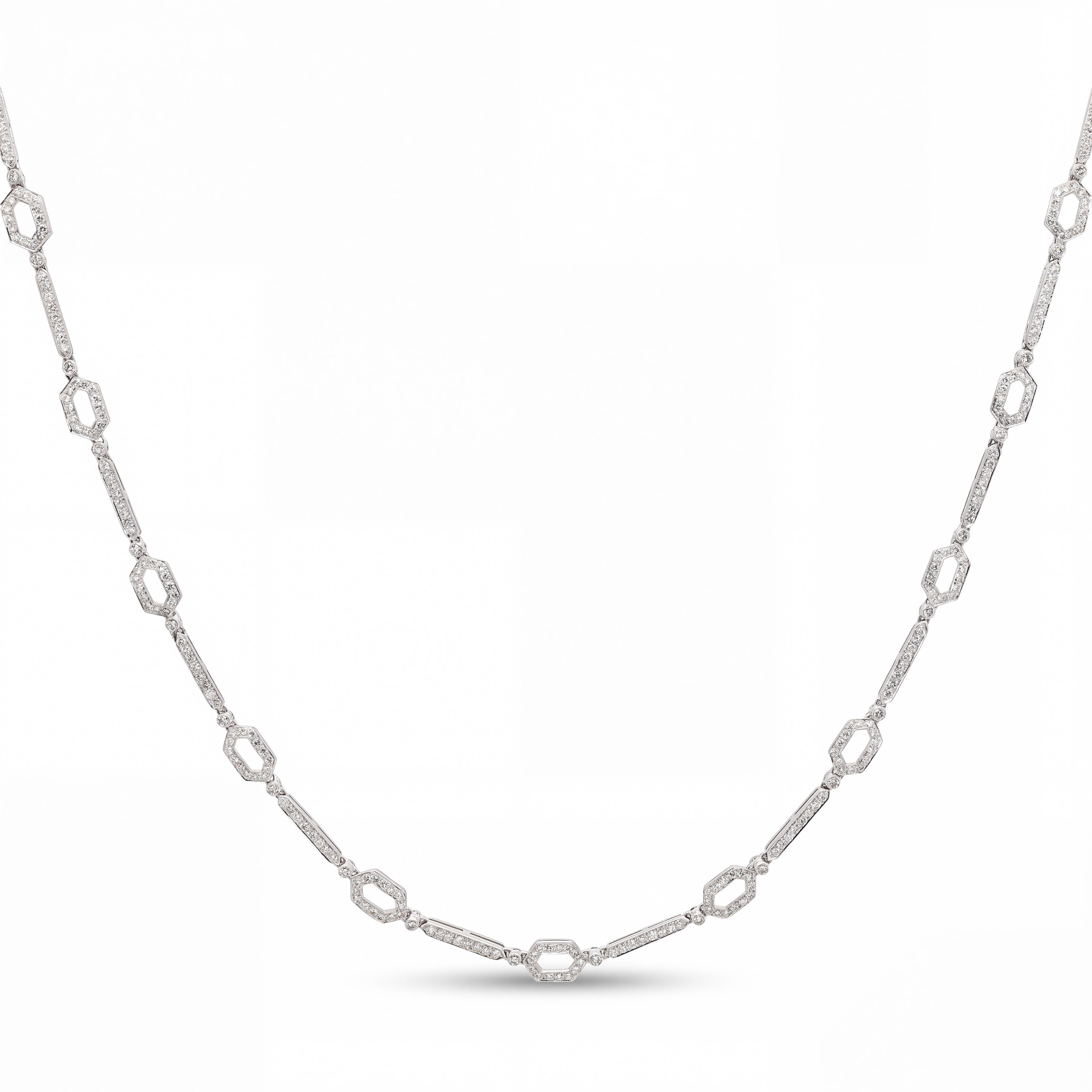 18k White Gold Diamond Link Art Deco Style Necklace