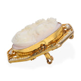 Vintage 10k Yellow Gold Seed Pearl and Woman Profile Coral Cameo Brooch