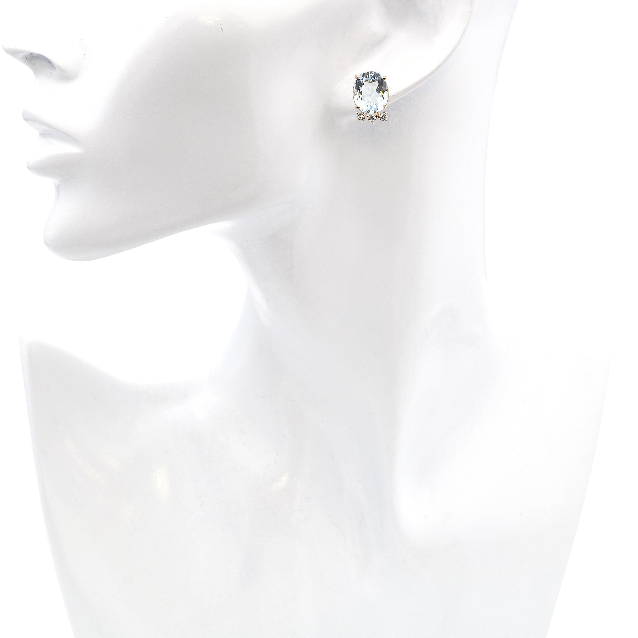 14k Yellow Gold Aquamarine Diamond Stud Earrings