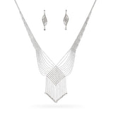 Platinum Bead with Diamond-Cut Accents Necklace and Dangle Earrings Set