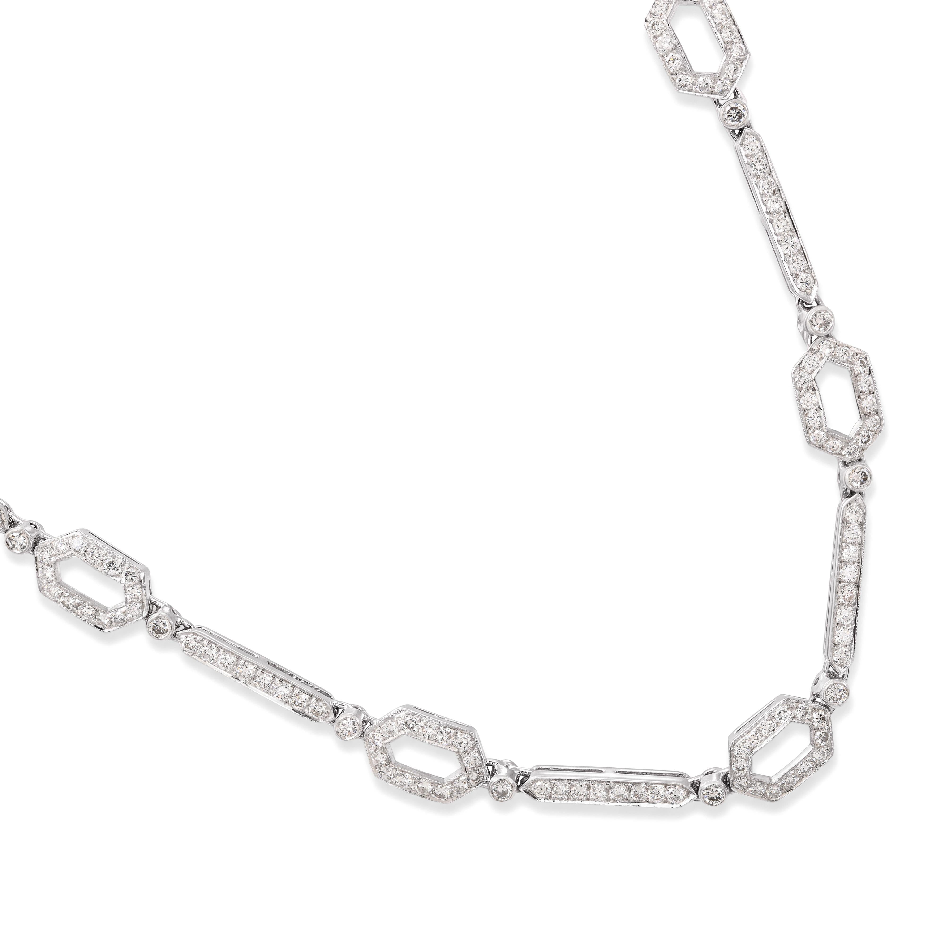 18k White Gold Diamond Link Art Deco Style Necklace