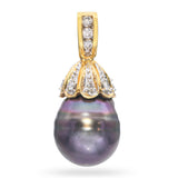 Vintage 18k Yellow Gold Diamond and Tahitian Pearl Pendant