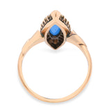 Antique Victorian 9K Yellow Gold Turquoise and Seed Pearl Navette Ring