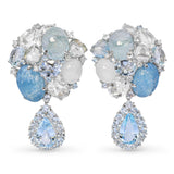 18k White Gold 49.32tcw Aquamarine and Diamond Cluster Drop Earrings