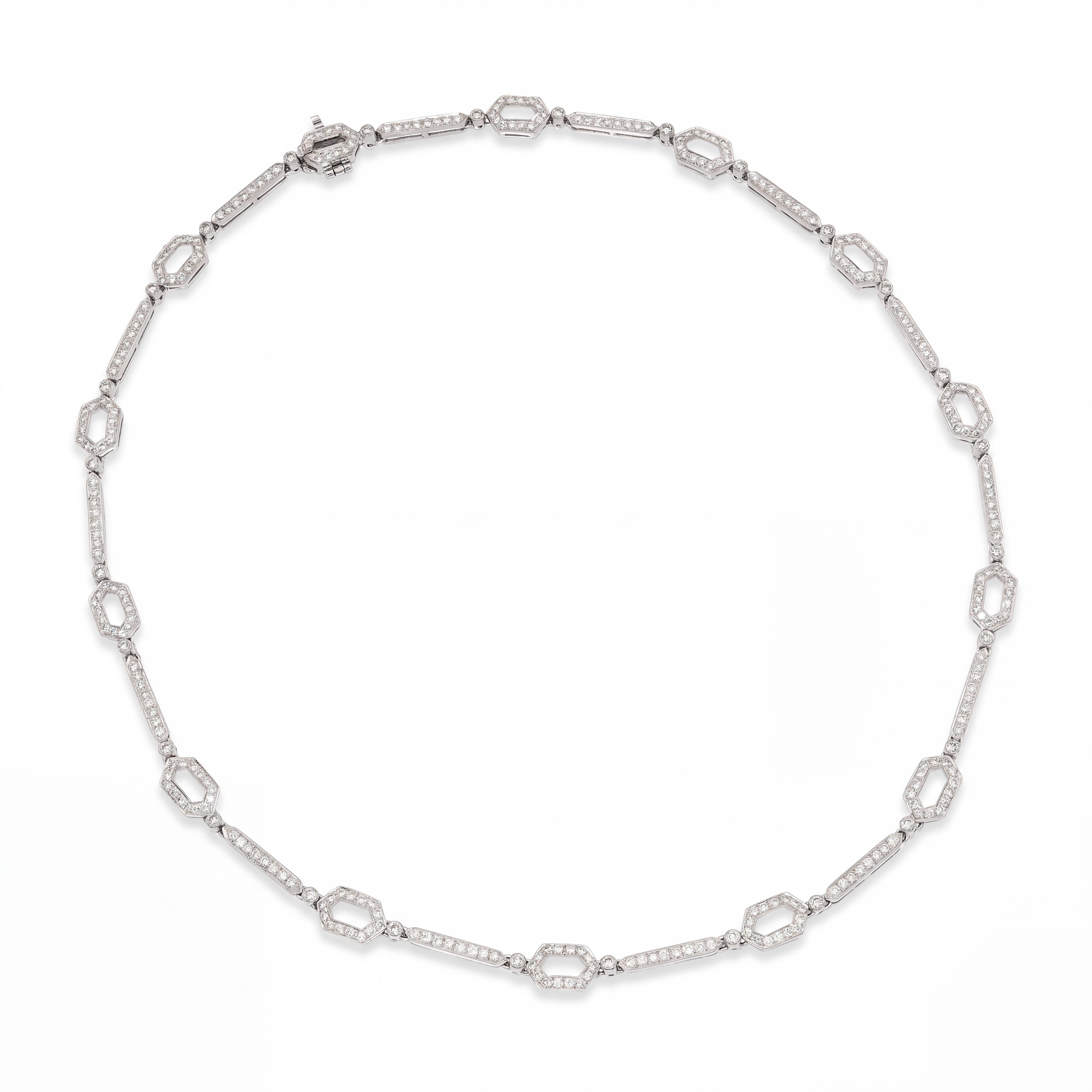 18k White Gold Diamond Link Art Deco Style Necklace