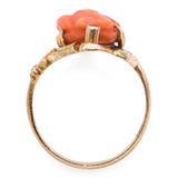 Antique 10k Yellow Gold Coral Cameo Diamond Ring