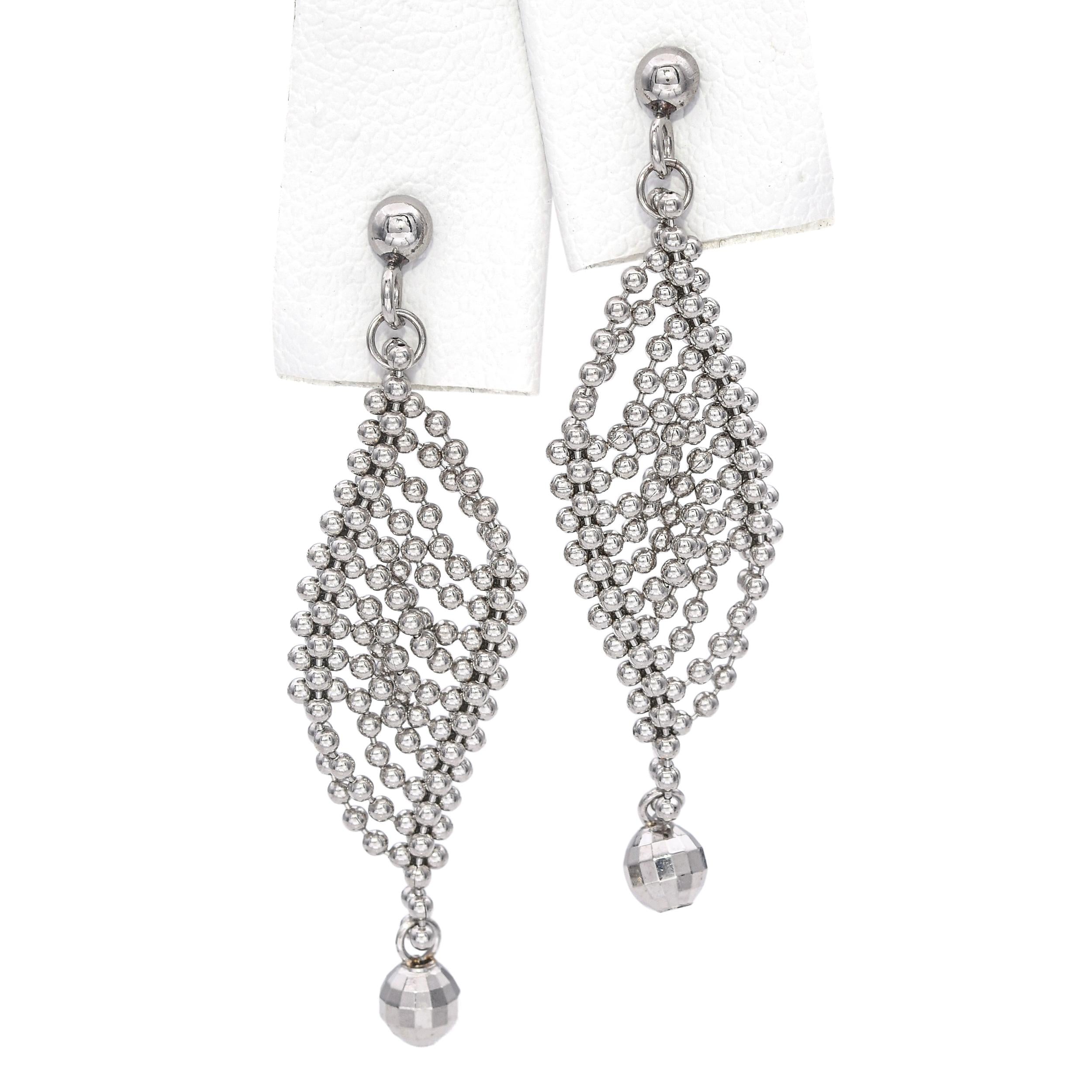 Platinum Bead with Diamond-Cut Accents Necklace and Dangle Earrings Set