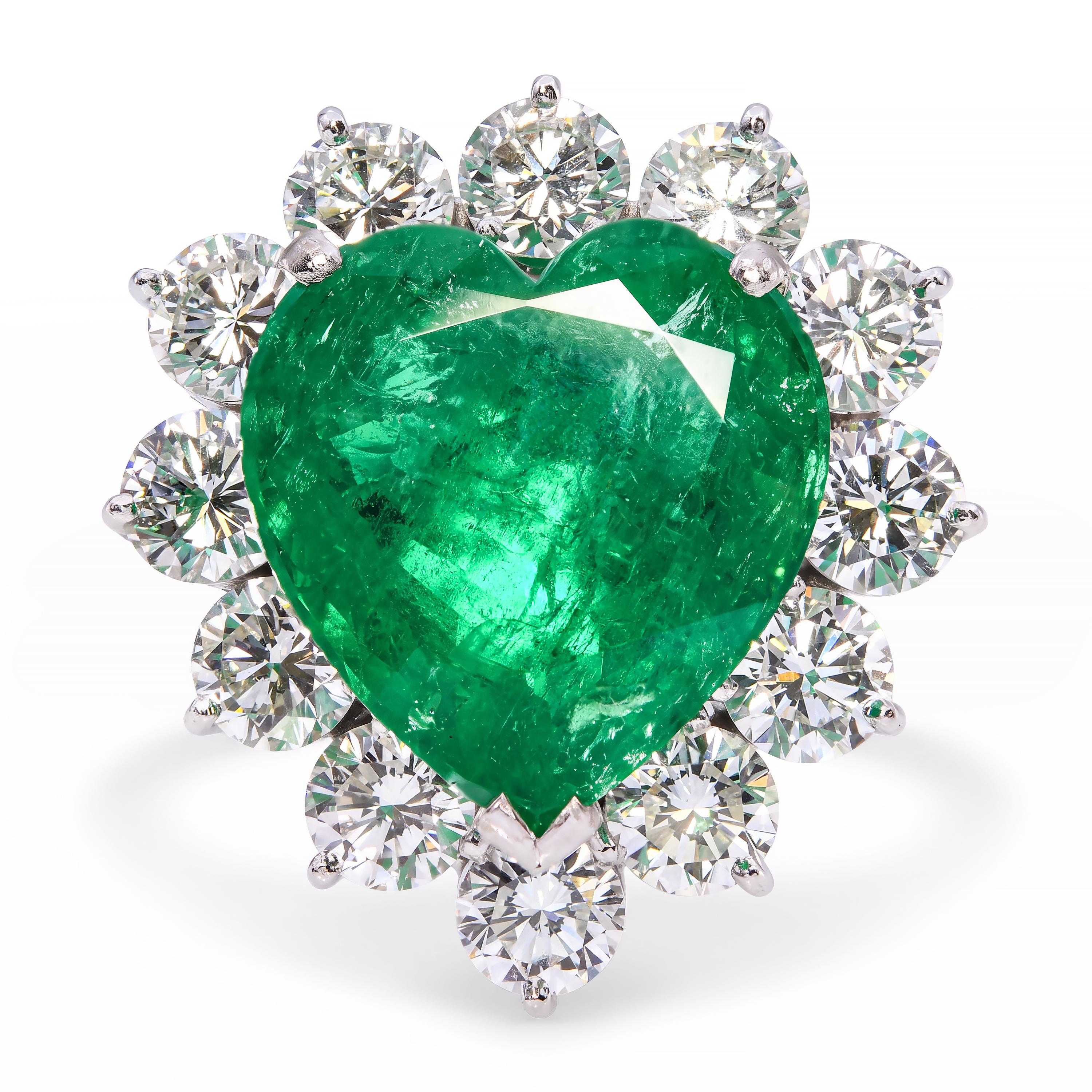 Vintage Platinum GIA Minor 11.41ct Colombian Emerald & 4.2tcw H Vs1 Diamond Ring