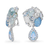18k White Gold 49.32tcw Aquamarine and Diamond Cluster Drop Earrings