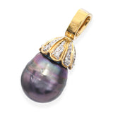 Vintage 18k Yellow Gold Diamond and Tahitian Pearl Pendant
