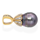 Vintage 18k Yellow Gold Diamond and Tahitian Pearl Pendant