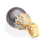 Vintage 18k Yellow Gold Diamond and Tahitian Pearl Pendant