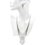 Platinum Bead with Diamond-Cut Accents Necklace and Dangle Earrings Set