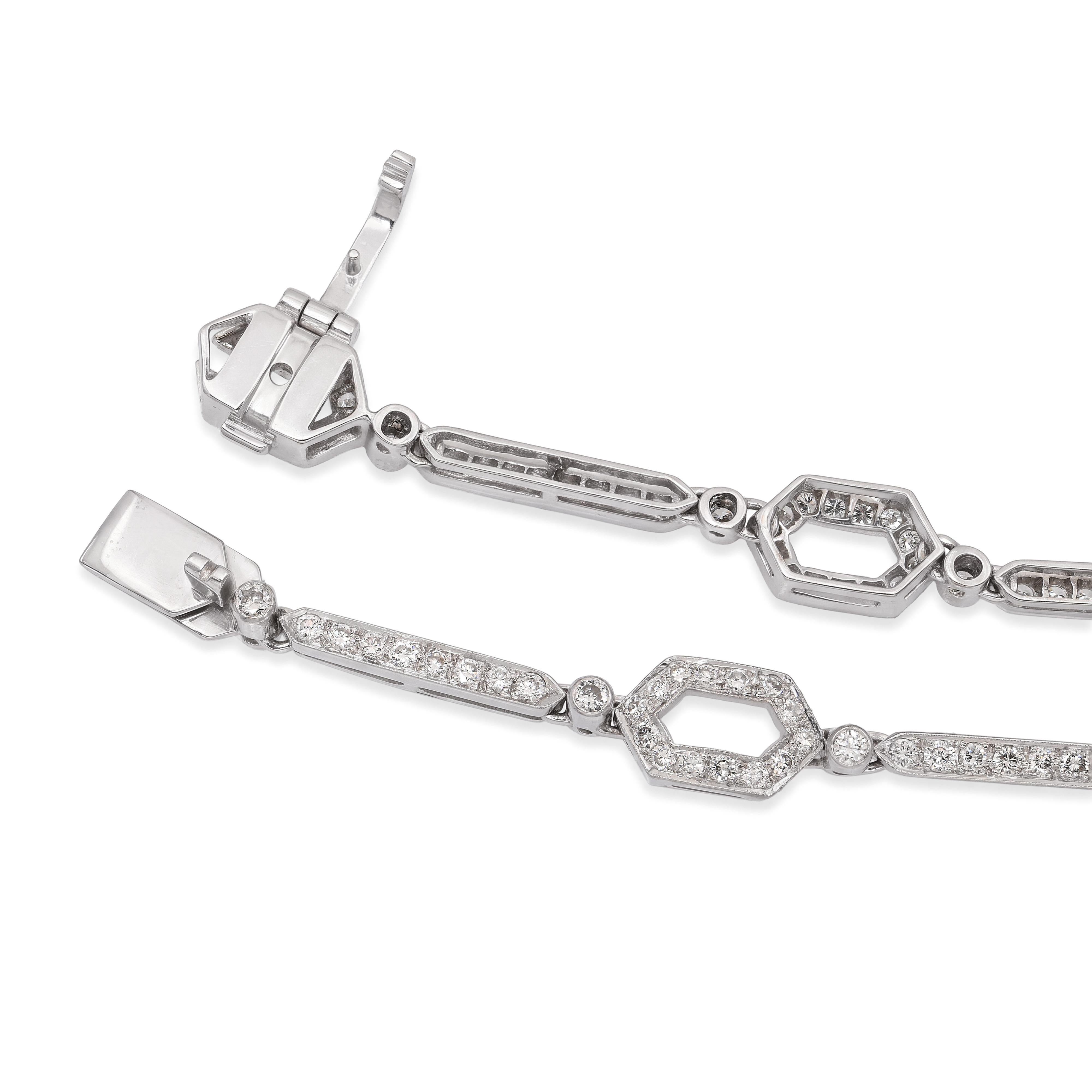 18k White Gold Diamond Link Art Deco Style Necklace