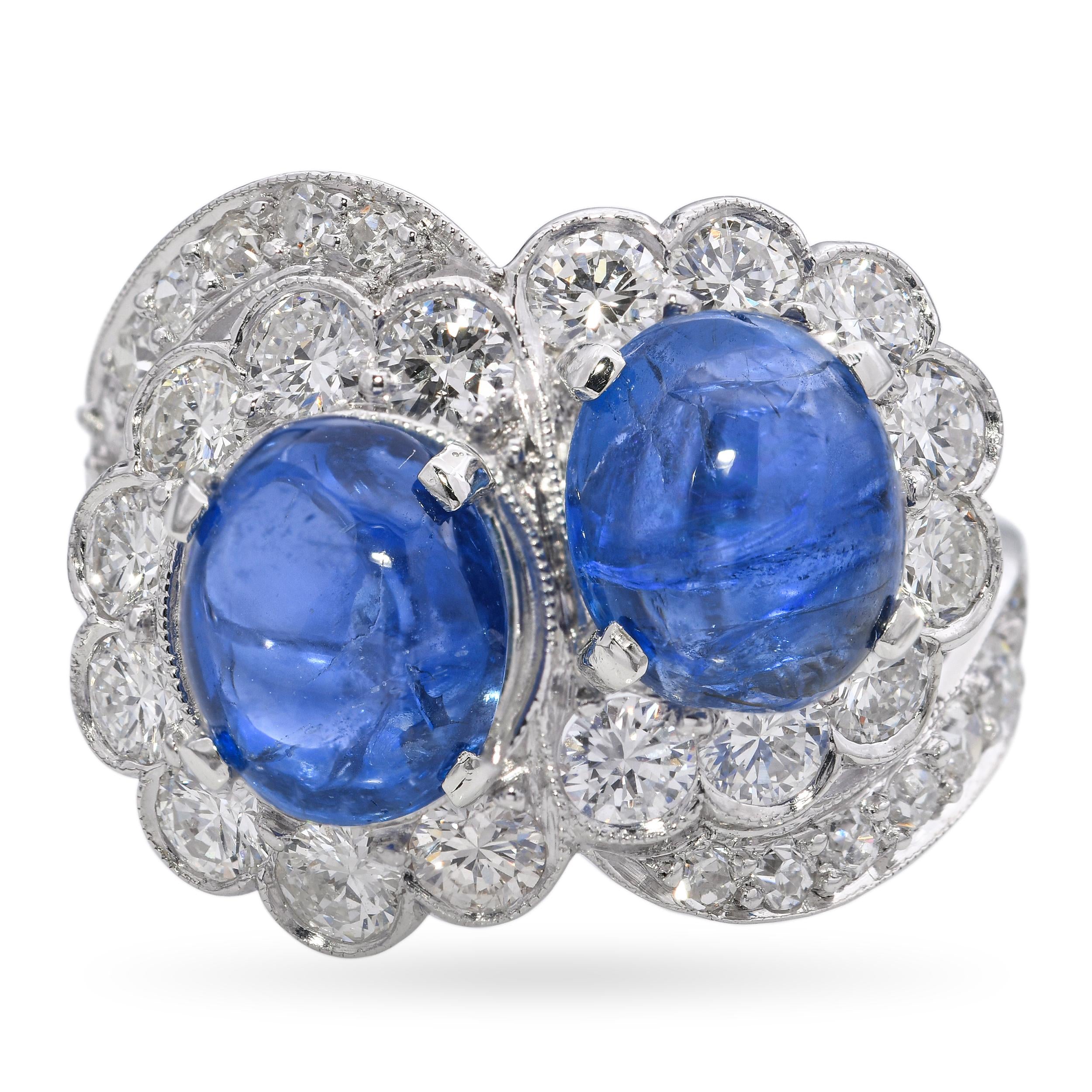 Platinum 5.14tcw Sapphire and 1.25tcw Diamond Toi et Moi Floral Ring