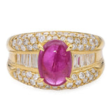 18k Yellow Gold 2.66ct Ruby Cabochon and Diamond Statement Ring