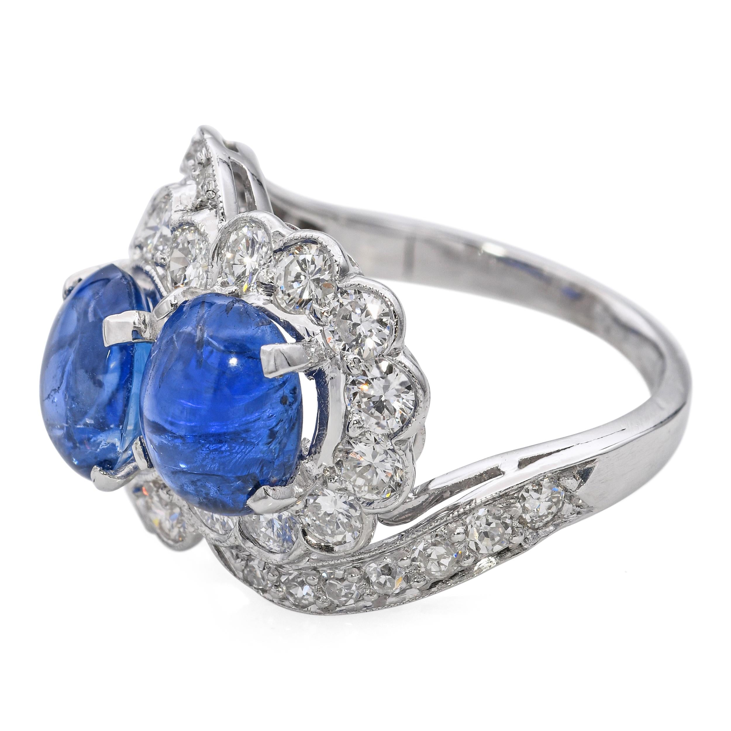 Platinum 5.14tcw Sapphire and 1.25tcw Diamond Toi et Moi Floral Ring
