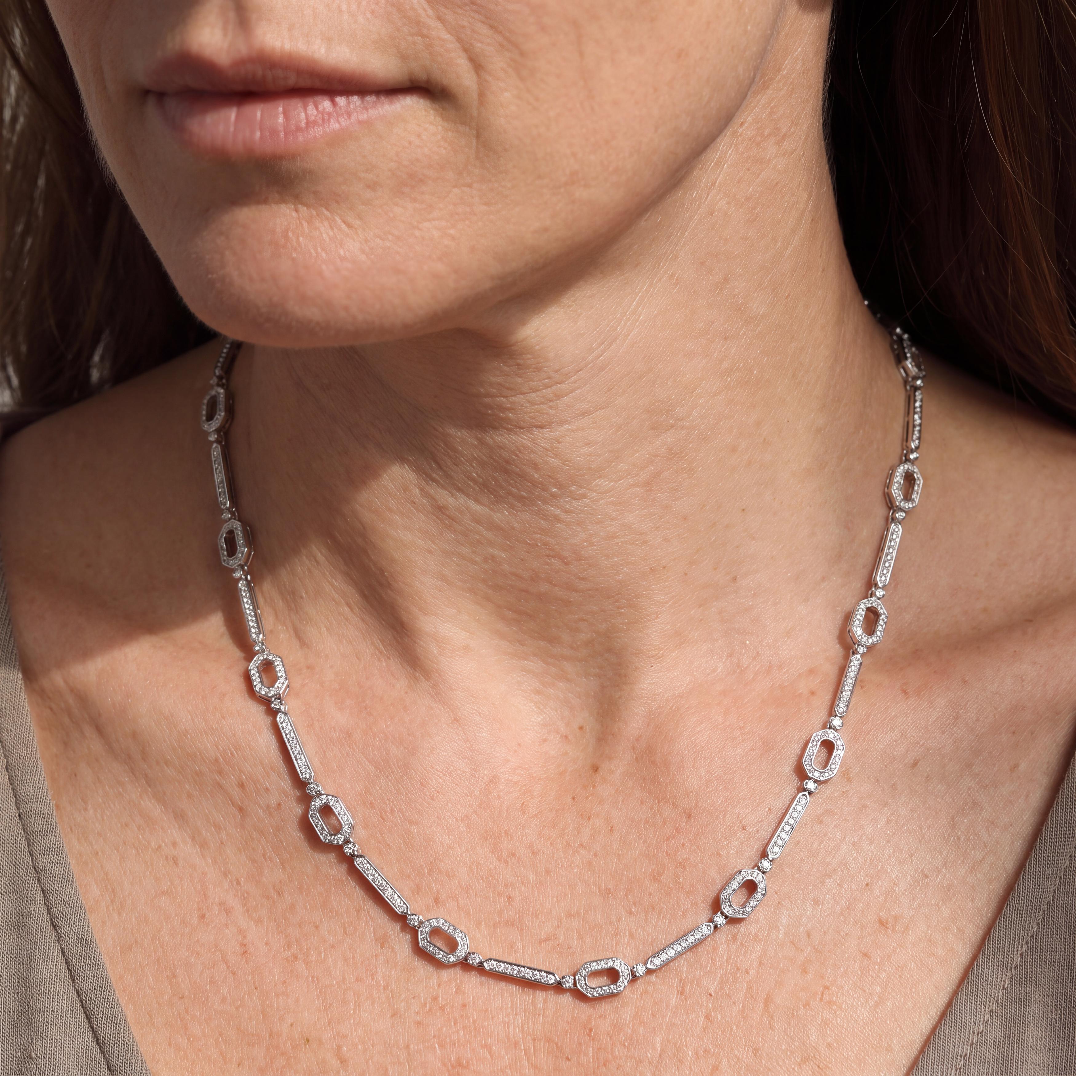 18k White Gold Diamond Link Art Deco Style Necklace