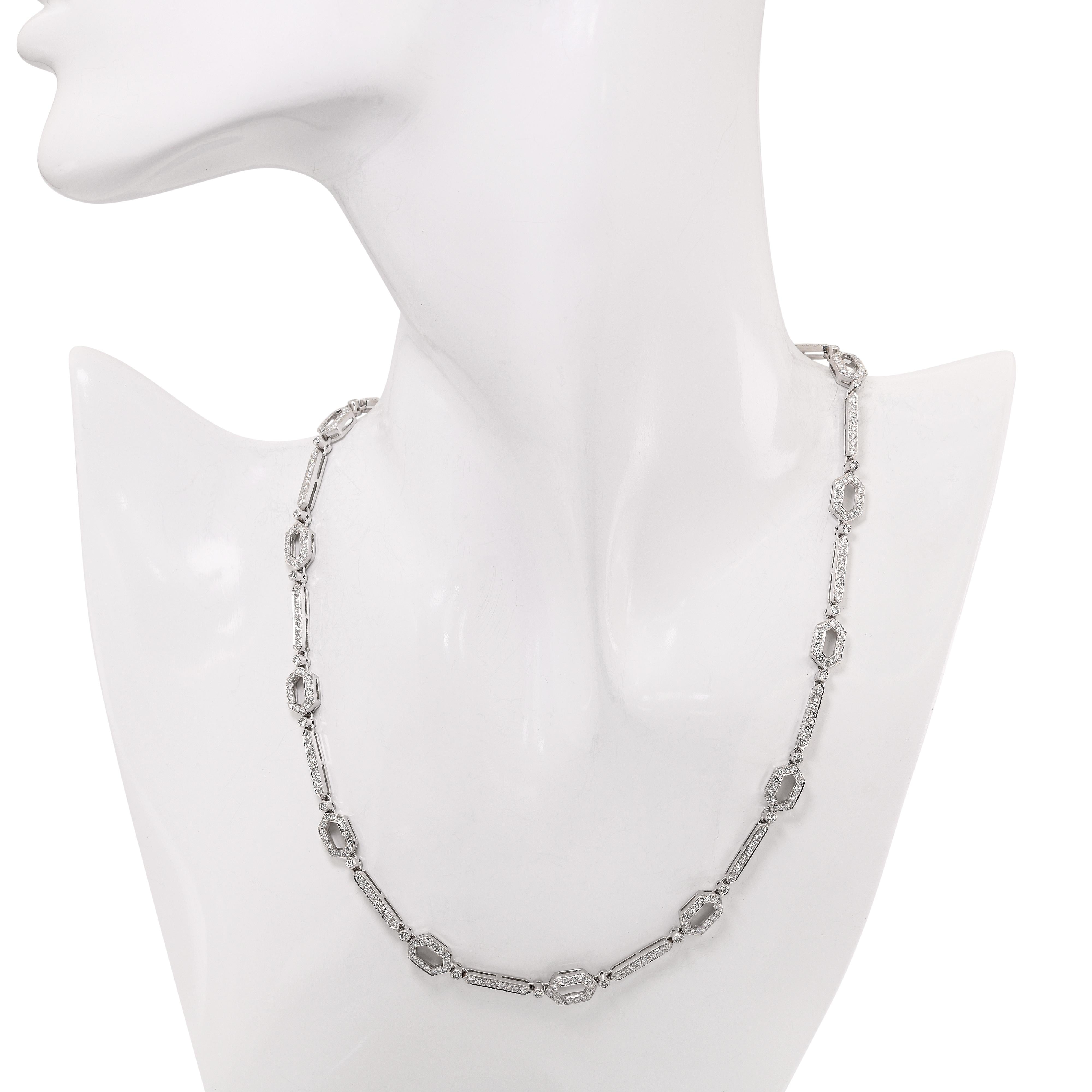 18k White Gold Diamond Link Art Deco Style Necklace