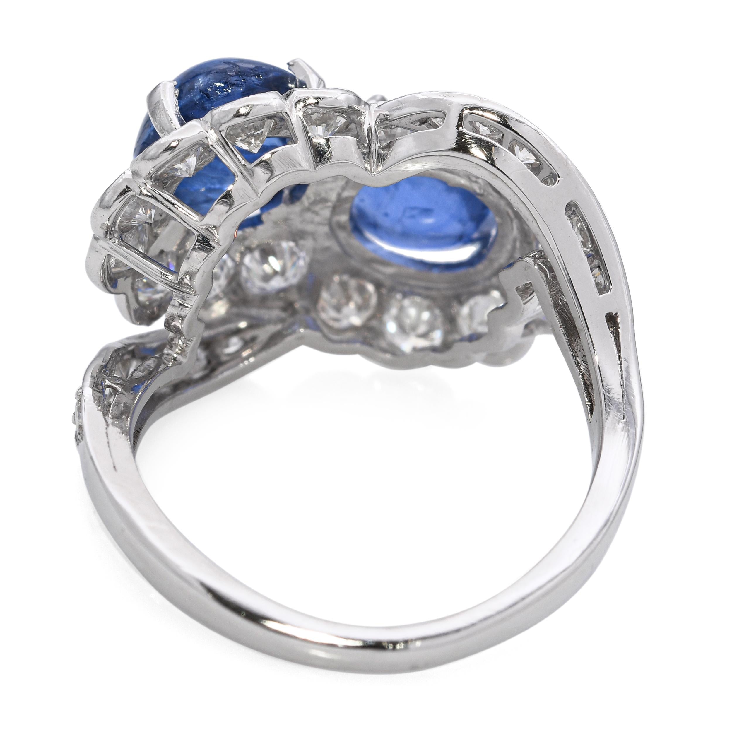 Platinum 5.14tcw Sapphire and 1.25tcw Diamond Toi et Moi Floral Ring