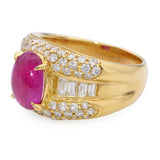 18k Yellow Gold 2.66ct Ruby Cabochon and Diamond Statement Ring