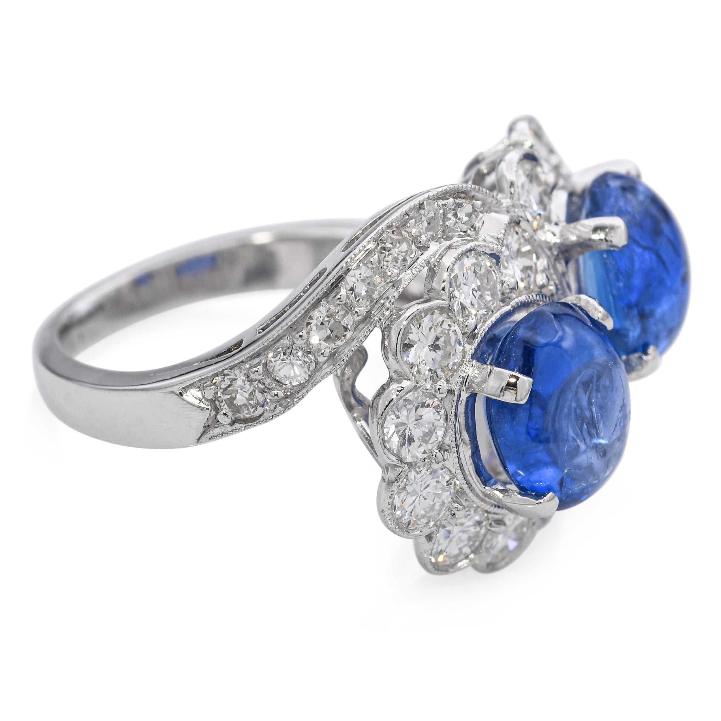 Platinum 5.14tcw Sapphire and 1.25tcw Diamond Toi et Moi Floral Ring