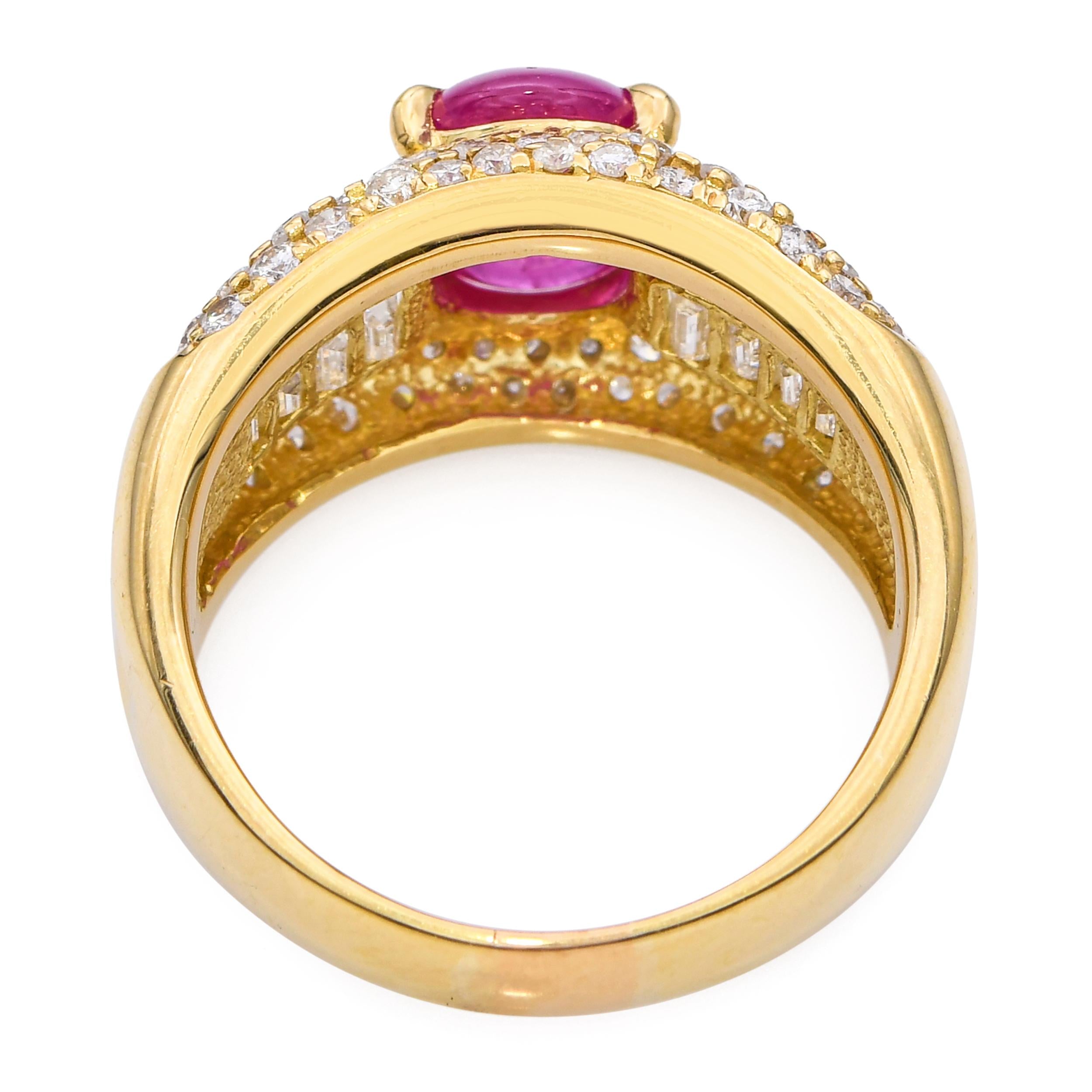 18k Yellow Gold 2.66ct Ruby Cabochon and Diamond Statement Ring
